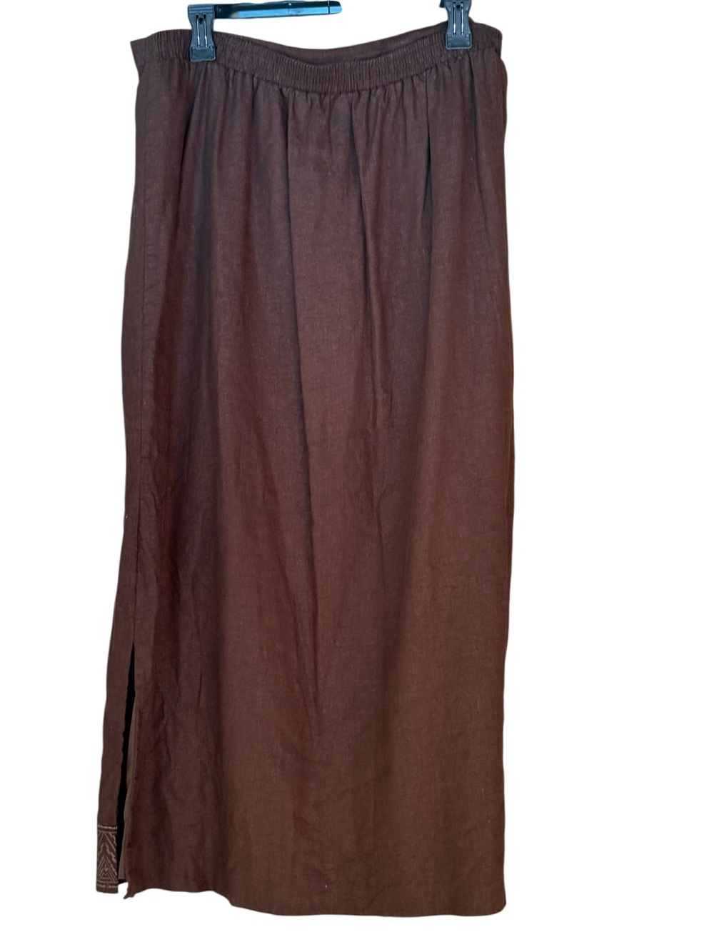 Cato Woman Brown Linen Blend Embroidered Maxi Skirt Plus 18/20W - Picture 3 of 3